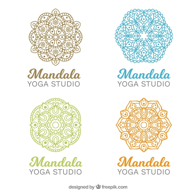 Vecteur gratuit jeu de logos mandalas yoga