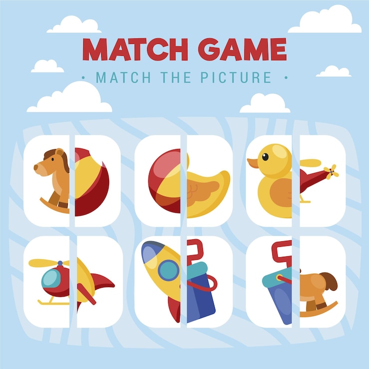Vecteur gratuit jeu de match coloré avec collection d'éléments mignons