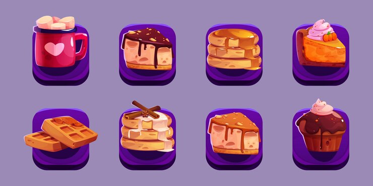 Vecteur gratuit jeu de petit déjeuner sucré avec des icônes