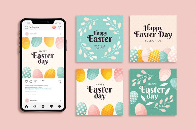 Vecteur gratuit jeu de poste instagram jour de pâques
