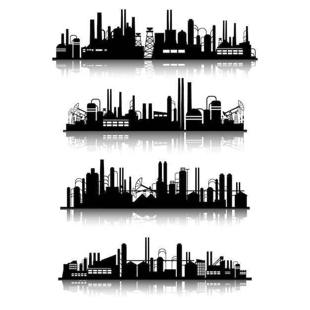 Vecteur gratuit jeu de silhouettes de bâtiments industriels