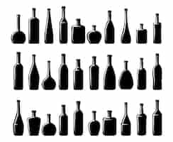 Vecteur gratuit jeu de silhouettes de bouteilles de vin et de bouteilles de bière