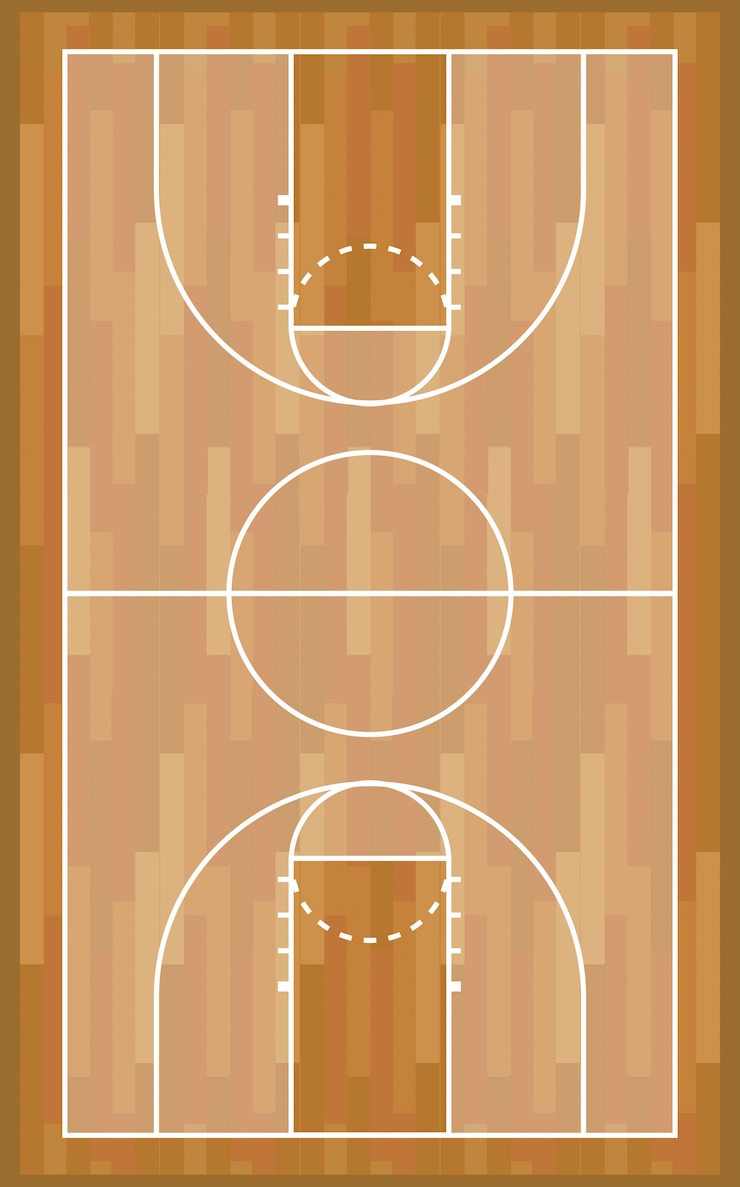 Vecteur gratuit jeu de sport sur terrain de basket en bois