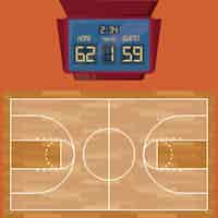 Vecteur gratuit jeu de sport sur terrain de basket en bois