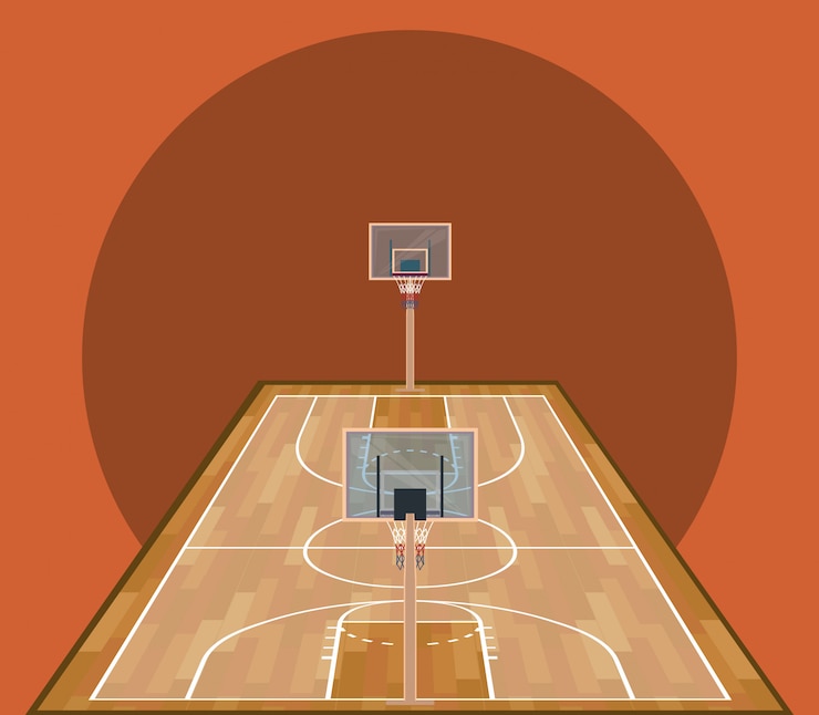 Vecteur gratuit jeu de sport sur terrain de basket en bois