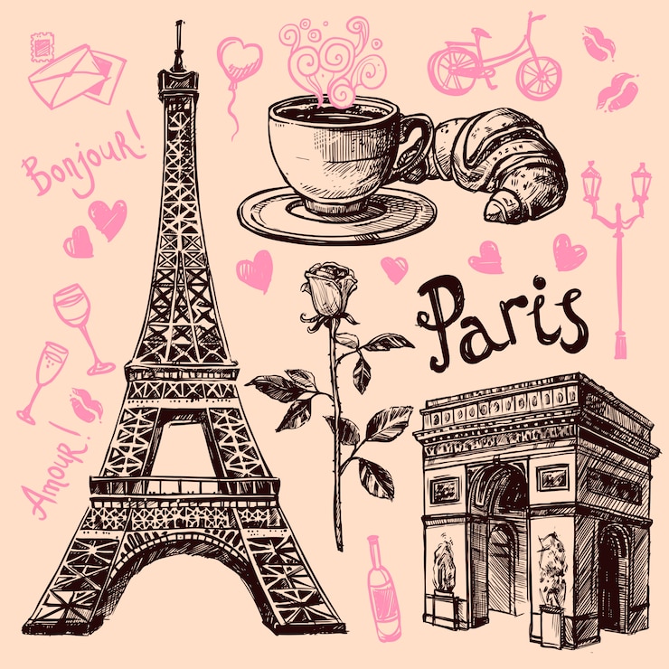 Vecteur gratuit jeu de symboles dessinés à la main de paris
