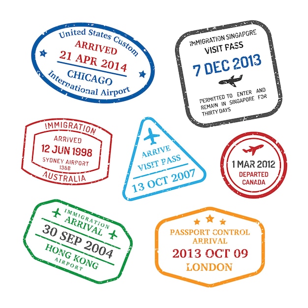 Vecteur gratuit jeu de timbres de voyage d'affaires internationaux