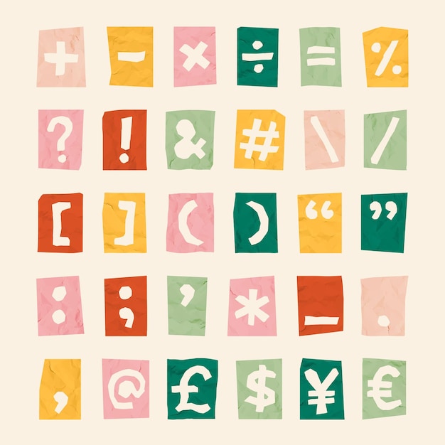 Vecteur gratuit jeu de typographie vecteur doodle signes de ponctuation