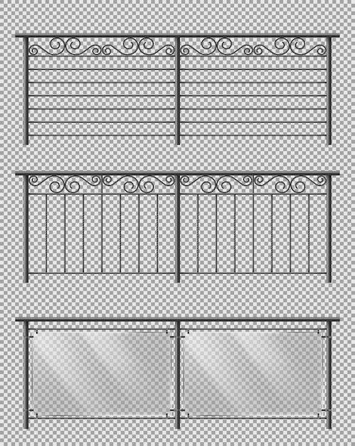 Jeu De Vecteur Réaliste De Balustrades En Métal Et Verre