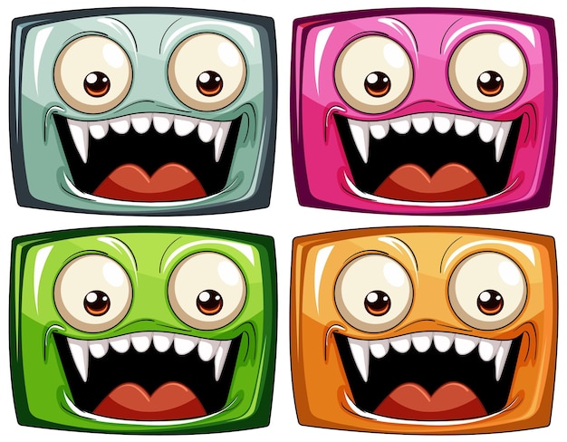 Vecteur gratuit un jeu vectoriel de visages de monstres colorés