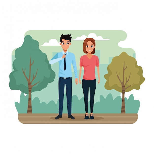 Vecteur gratuit jeune couple dans le paysage du parc
