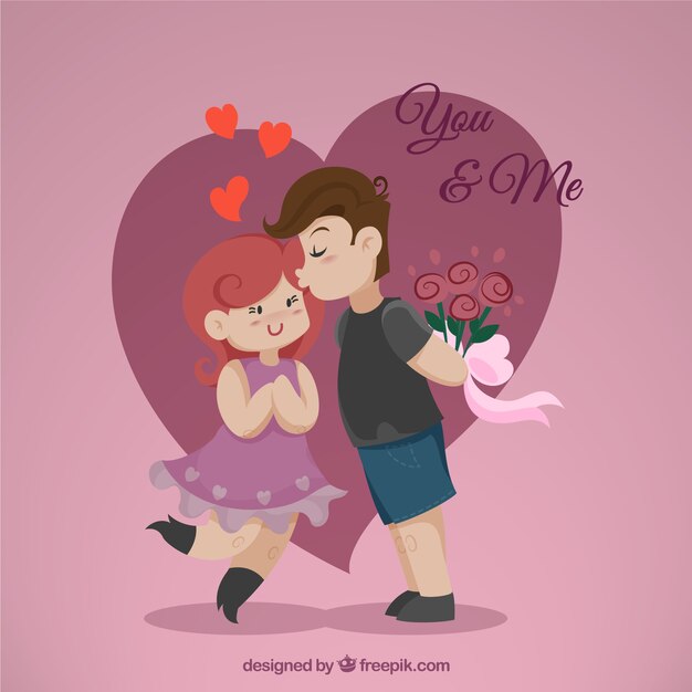 Vecteur gratuit jeune couple illustrée pour la st valentin