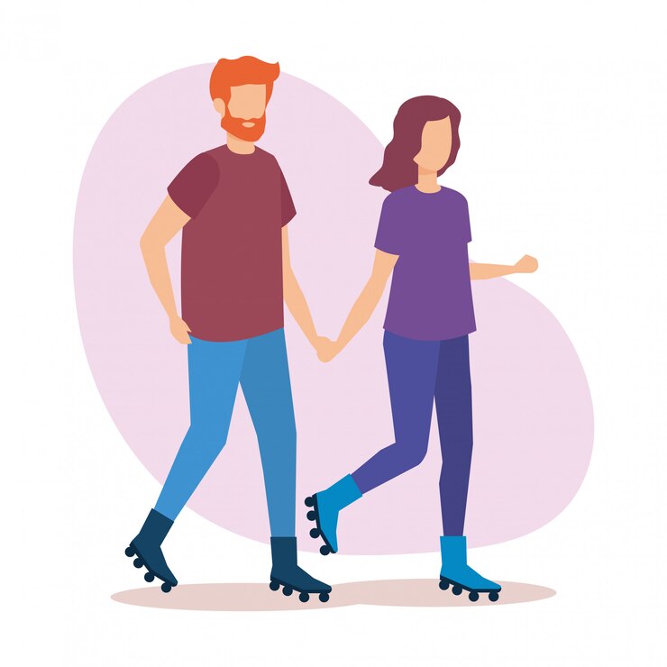 Vecteur gratuit jeune couple avec des patins
