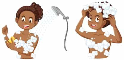 Vecteur gratuit jeune fille afro-américaine prenant une douche