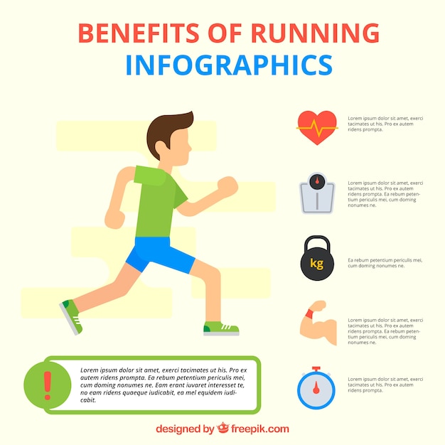 Vecteur gratuit jeune homme courant avec des éléments infographiques