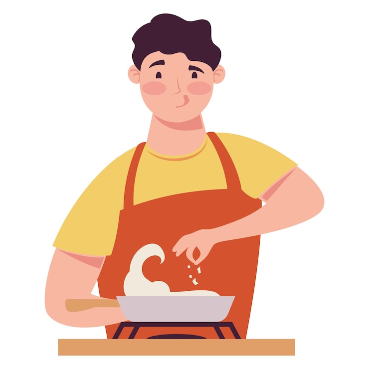 Vecteur gratuit jeune homme, cuisine, à, pan