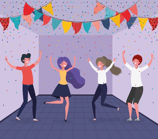 Vecteur gratuit jeunes gens danser dans la chambre