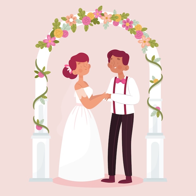 Vecteur gratuit jeunes mariés se marier illustration