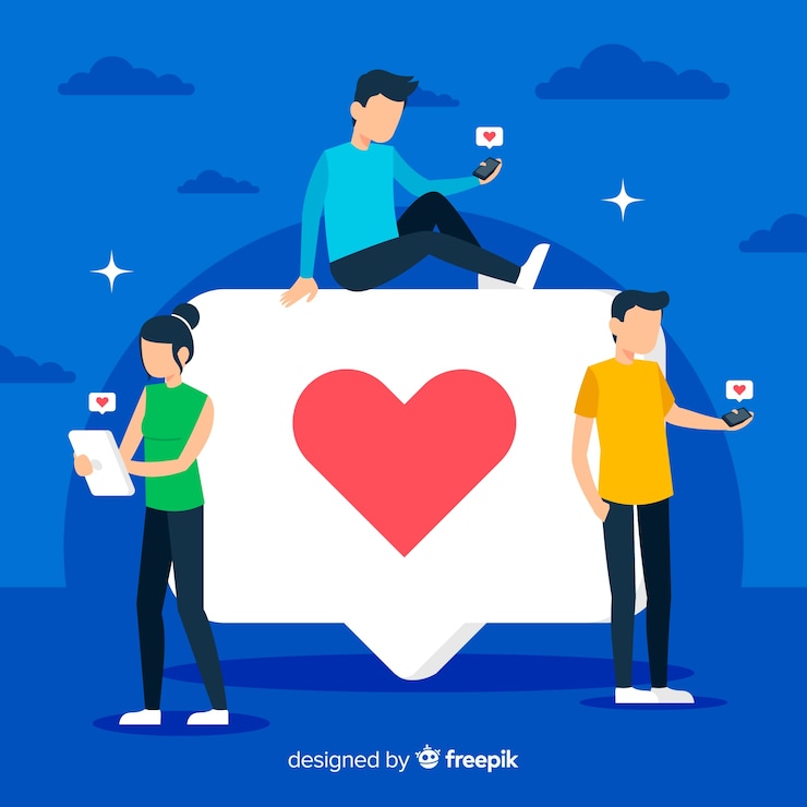 Vecteur gratuit jeunes à la recherche de goûts sur les médias sociaux