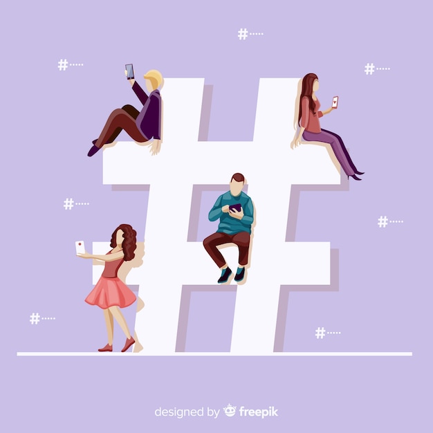 Vecteur gratuit jeunes avec symbole hashtag