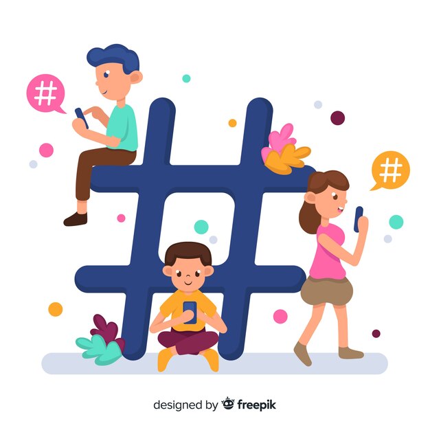 Jeunes avec symbole hashtag