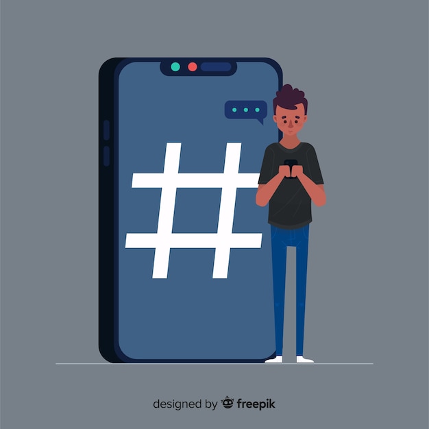 Vecteur gratuit jeunes avec symbole hashtag