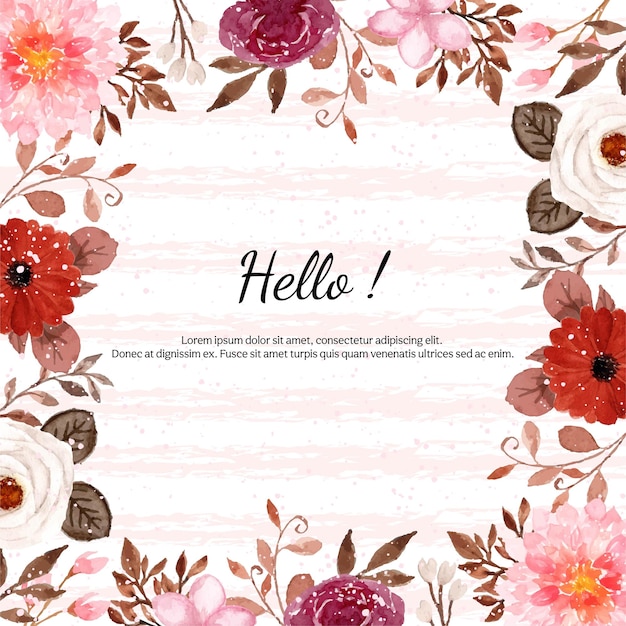 Joli Cadre Floral Aquarelle Vintage Rouge Et Blanc Avec Ligne Abstraite