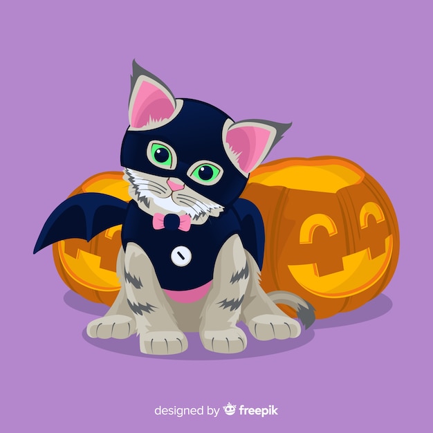 Joli chat d&#39;halloween au design plat