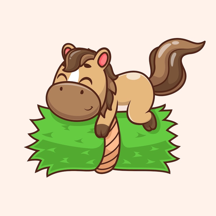 Vecteur gratuit joli cheval dormant sur l'herbe cartoon icône vectoriel illustration icône de la nature animale isolé plat