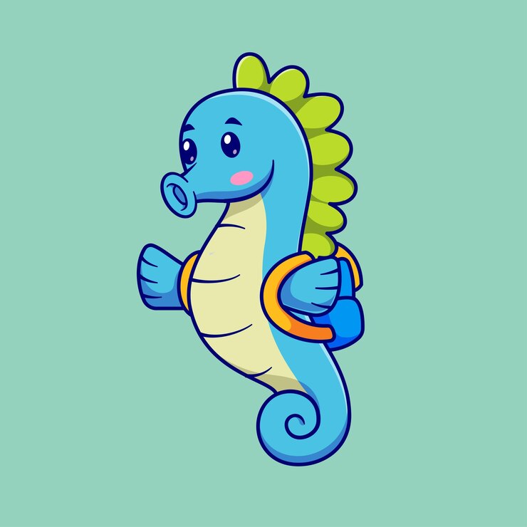 Vecteur gratuit joli cheval de mer qui va à l'école vector de dessin animé icon d'illustration éducation animale vector plat isolé