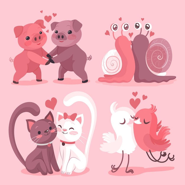 Vecteur gratuit joli couple d'animaux de la saint-valentin