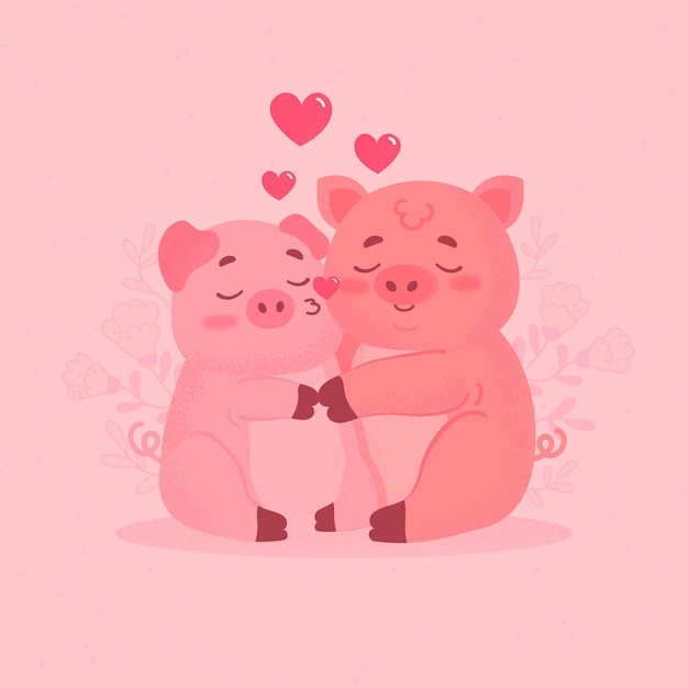 Vecteur gratuit joli couple de cochons de la saint-valentin