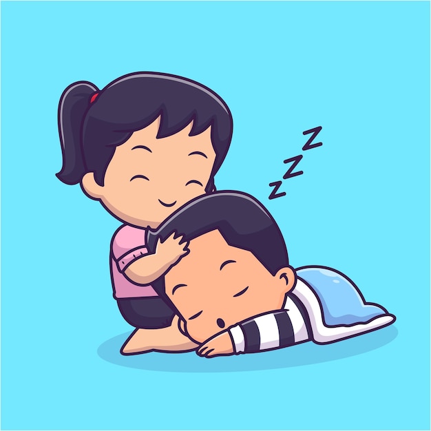 Vecteur gratuit joli couple dormant ensemble dessin animé vecteur icône illustration personnes nature icône concept isolé