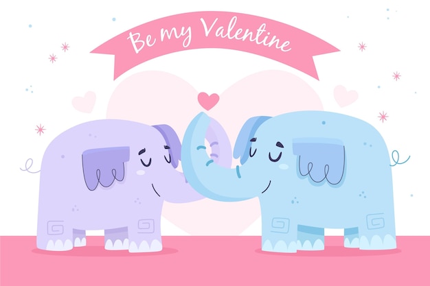 Vecteur gratuit joli couple d'éléphants pour la saint-valentin