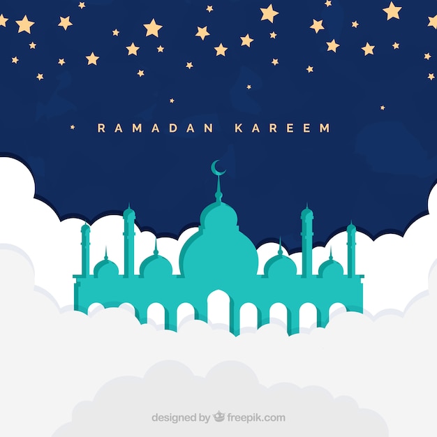 Joli Fond De Kareem Ramadan Avec Mosquée Dans Le Ciel