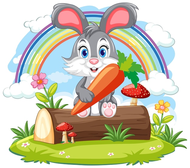 Vecteur gratuit joli, lapin, tenue, carotte