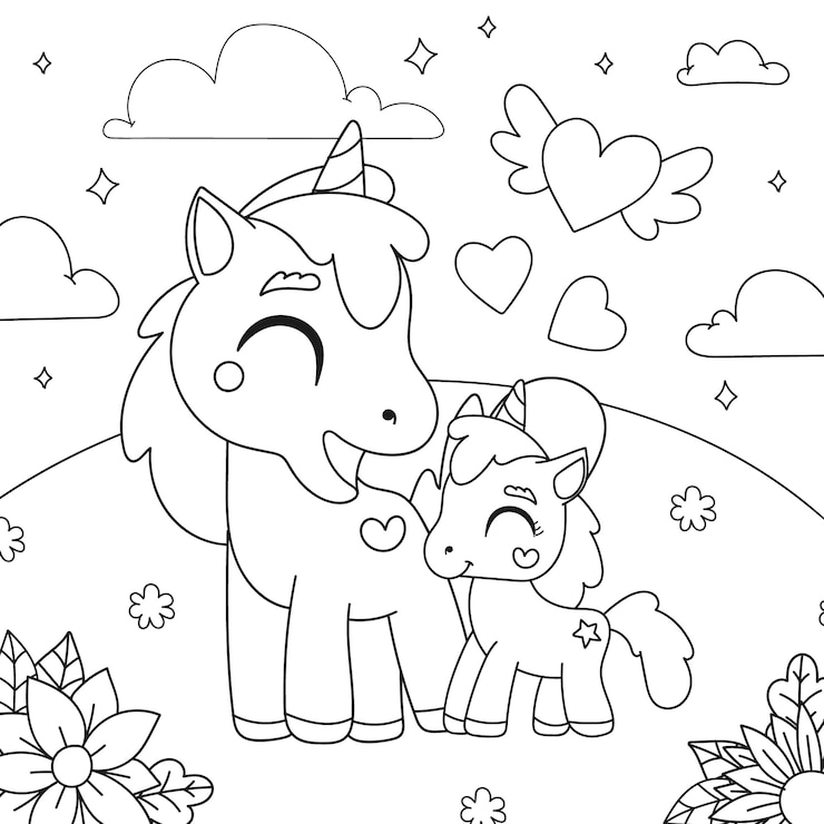 Vecteur gratuit joli livre de coloriage avec licorne