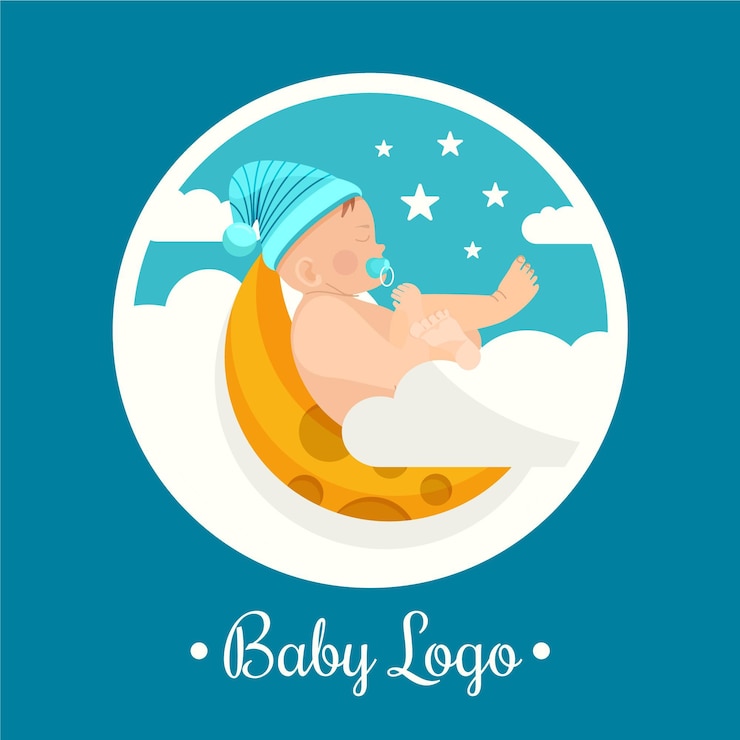 Vecteur gratuit joli logo bébé détaillé sur la lune