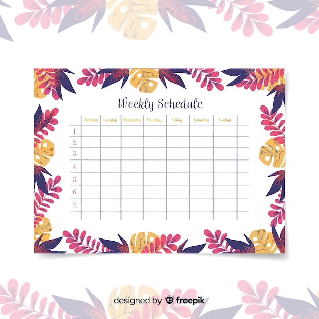 Joli Modèle De Calendrier Hebdomadaire Avec Style Floral