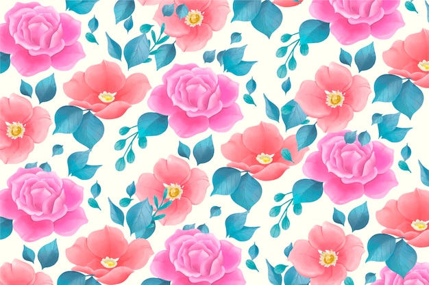 Joli motif floral aquarelle avec des fleurs roses