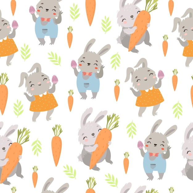 Joli Motif De Pâques Avec Des Lapins Et Des Carottes