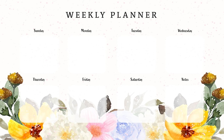 Vecteur gratuit joli planificateur hebdomadaire avec fond floral aquarelle de printemps rustique