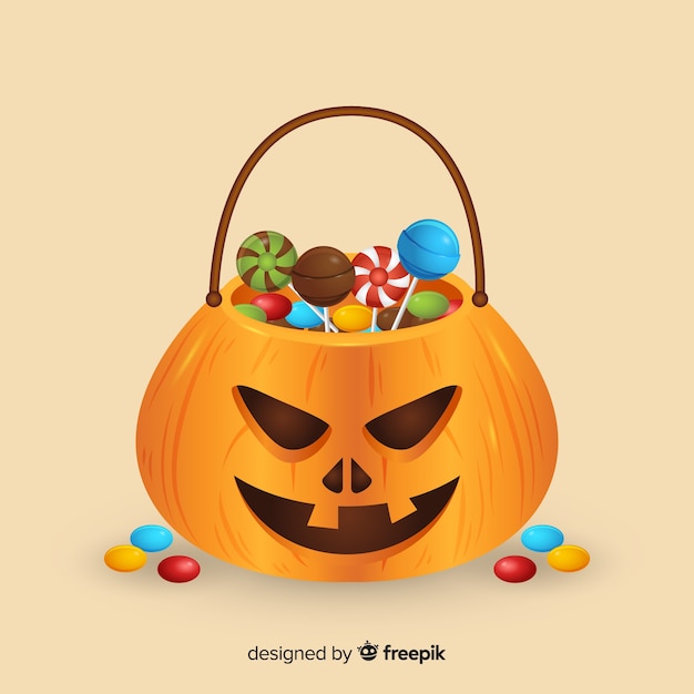 Vecteur gratuit joli sac de bonbons d'halloween au design réaliste