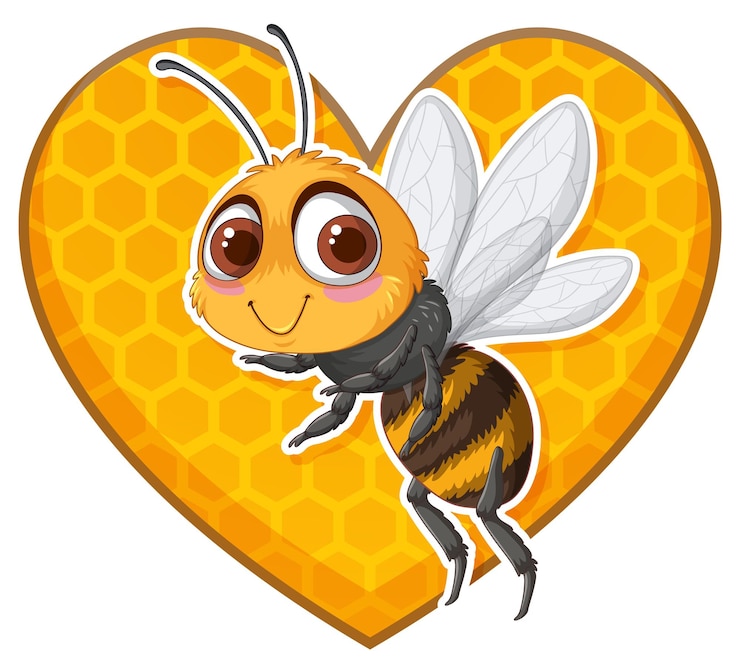 Vecteur gratuit une jolie abeille avec un cœur de nid de miel