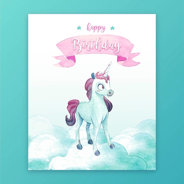 Vecteur gratuit jolie carte d'anniversaire avec une licorne