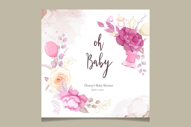 Vecteur gratuit jolie carte d'invitation de douche de bébé avec de belles fleurs
