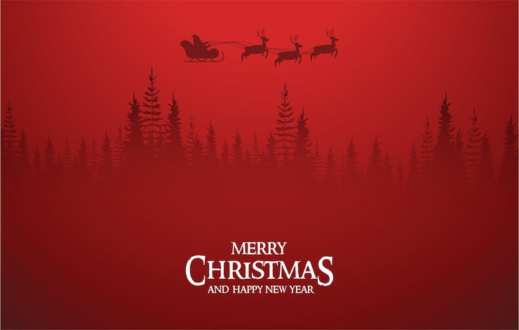 Vecteur gratuit jolie carte de noël avec paysage de noël et fond claus