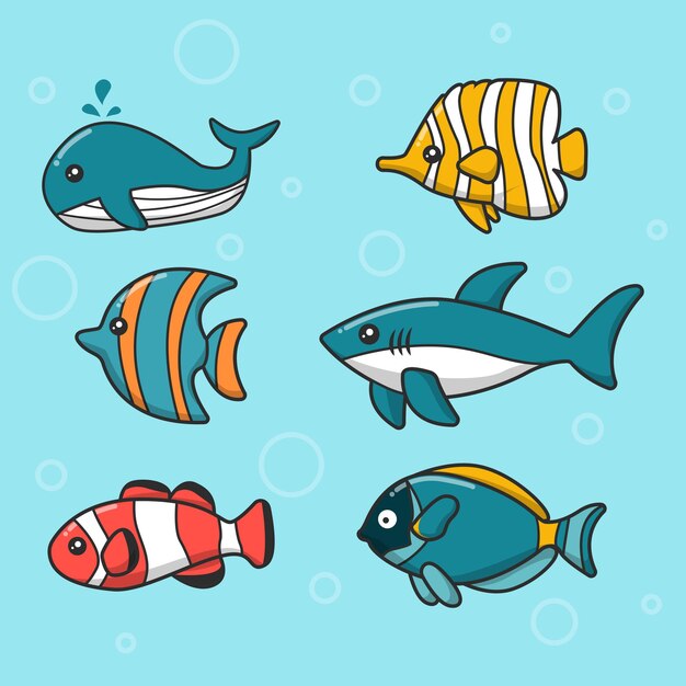 Joyeux Anniversaire Avec Des Poissons Droles Vecteur Gratuite