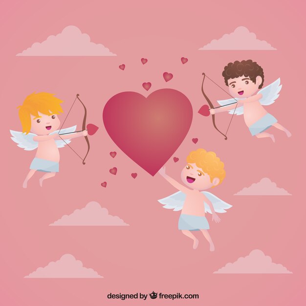 Jolie cupidons fond avec un coeur