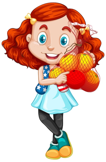 Vecteur gratuit jolie fille aux cheveux rouges tenant des fruits en position debout